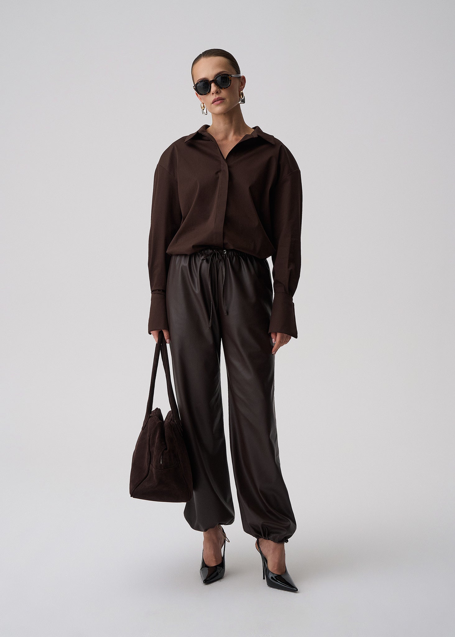 31.08 SPODNIE RONI FAUX LEATHER BROWN LECOLLET