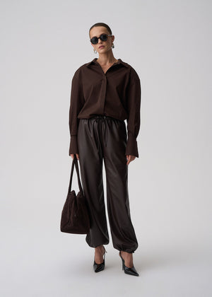 31.08 SPODNIE RONI FAUX LEATHER BROWN LECOLLET