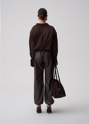31.08 SPODNIE RONI FAUX LEATHER BROWN LECOLLET