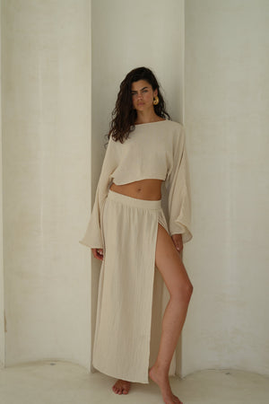 SARA TOP MUSLIN VINTAGE SAND LECOLLET