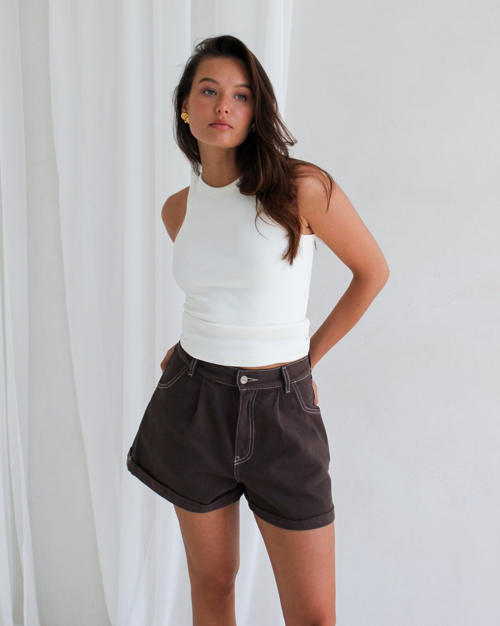 SZORTY VISO RIB BROWN LECOLLET