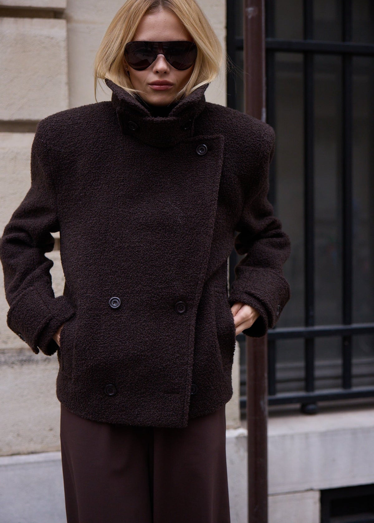 KURTKA IRMIN WOOL BOUCLE BROWN