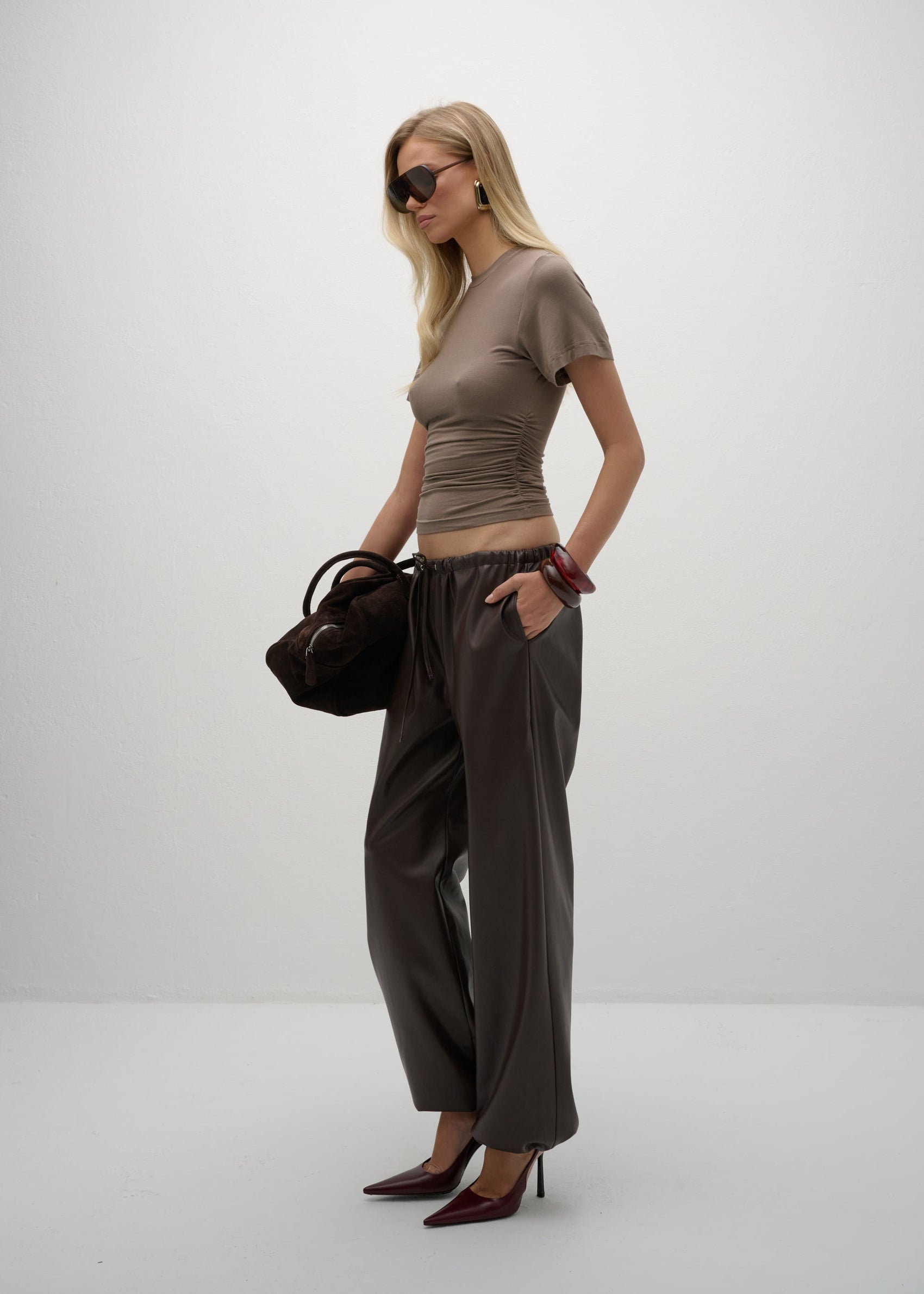 SPODNIE RONI FAUX LEATHER BROWN LECOLLET