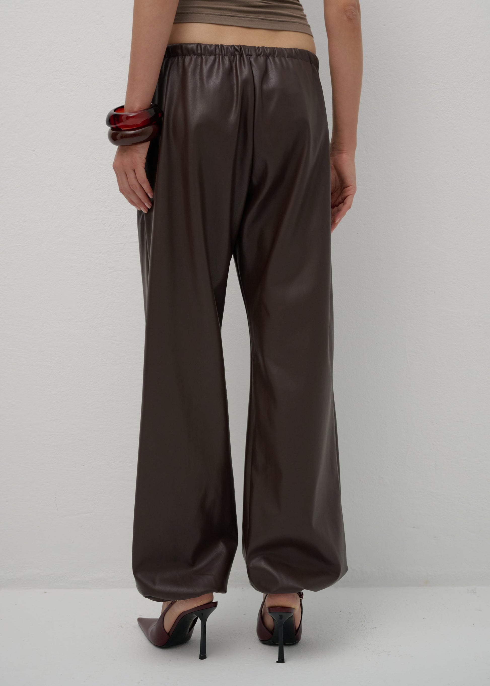 SPODNIE RONI FAUX LEATHER BROWN LECOLLET