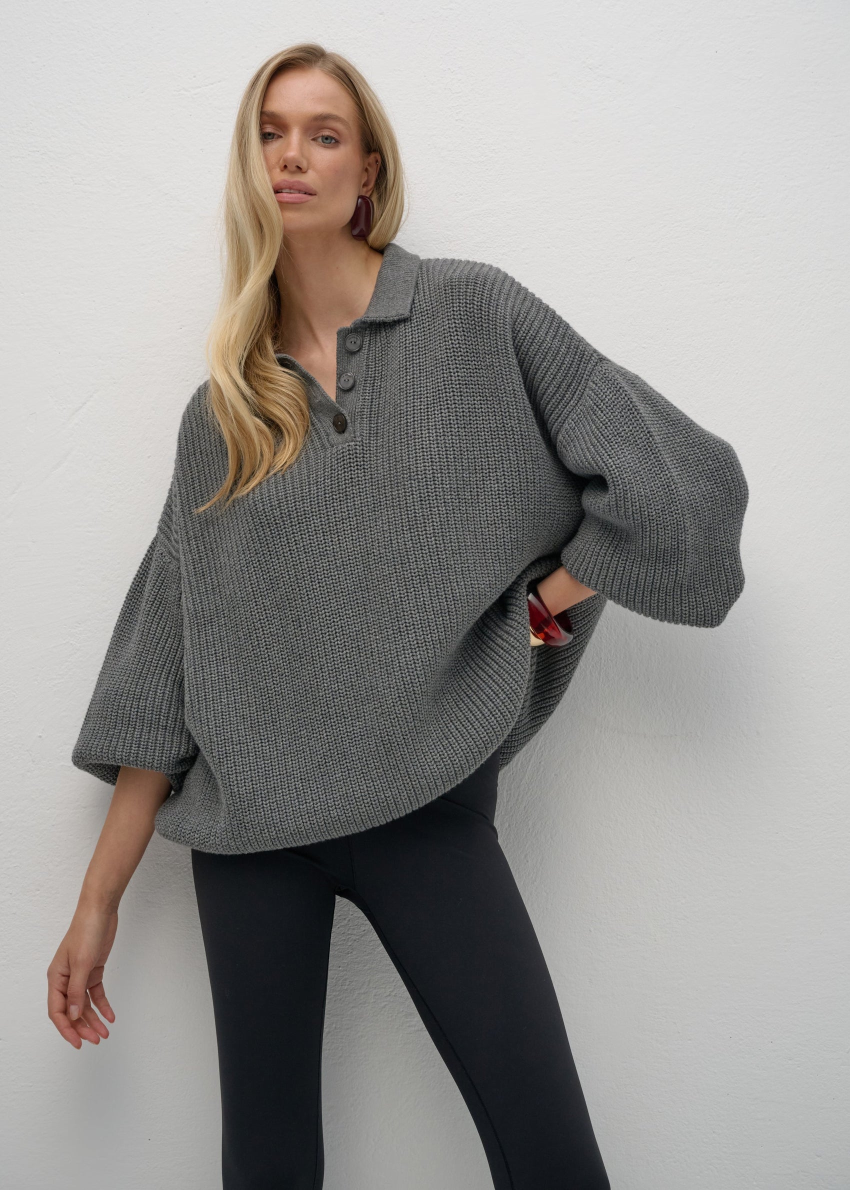 SWETER POLO ZURI GREY MELANGE LECOLLET